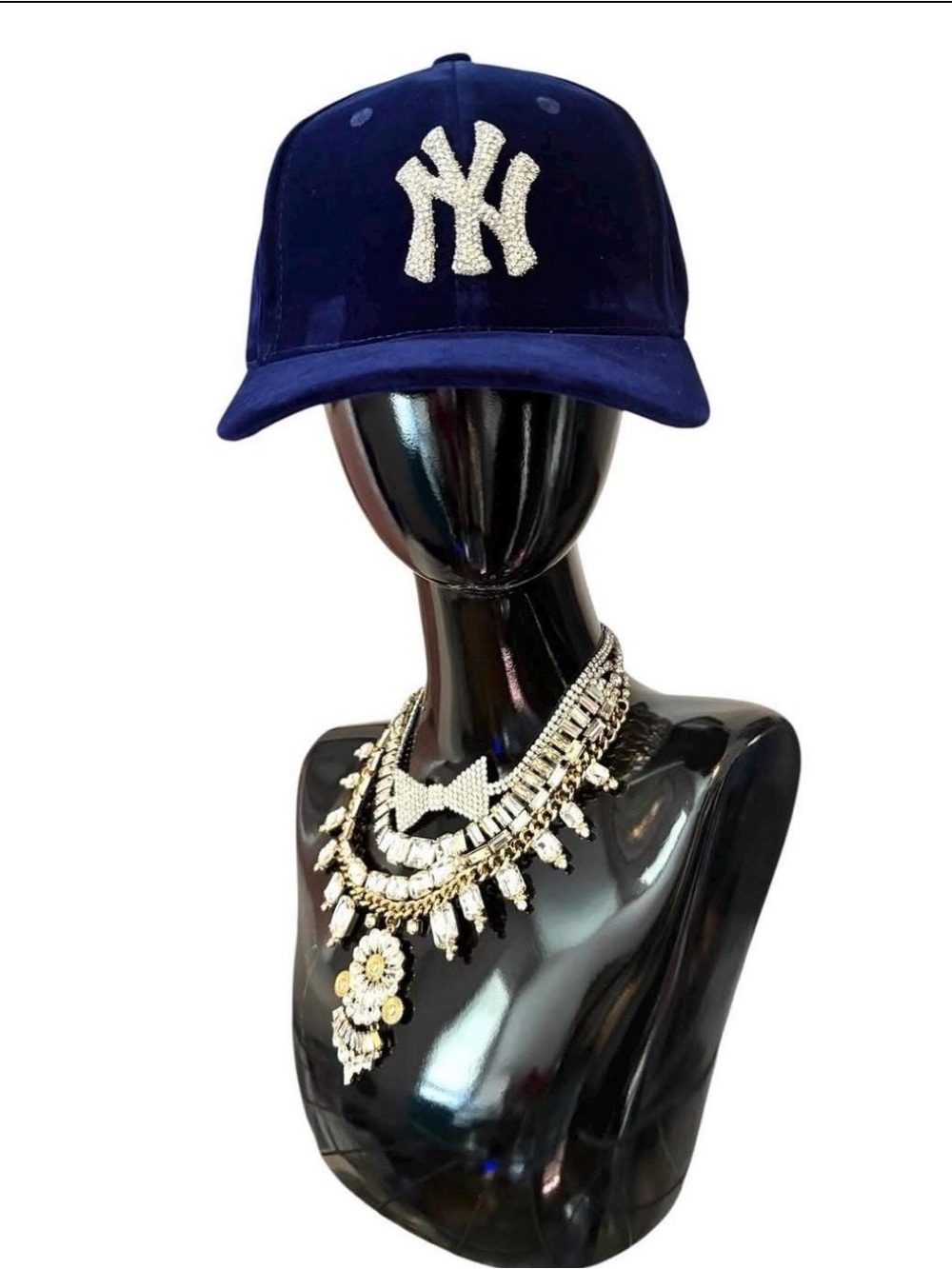 Embellished Velvet Baseball Cap - Navy
